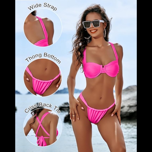 Women’s Hot Pink Thong Bikini Set - Picture 3 of 8